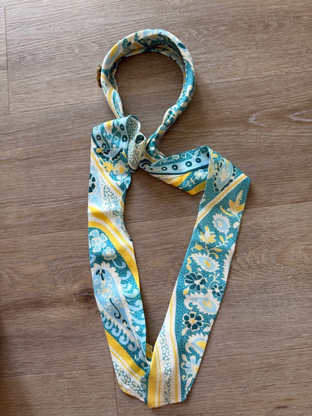 Juicy Couture Silk-Feel Floral Scarf Headband in Teal and Yellow